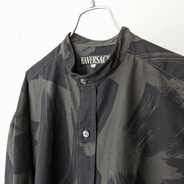HAVERSACK スクエアブラッシュドプリントバンドカラーシャツ Square brushed-print bandcollar shirt　（Khaki brown） | HAVERSACK | 01