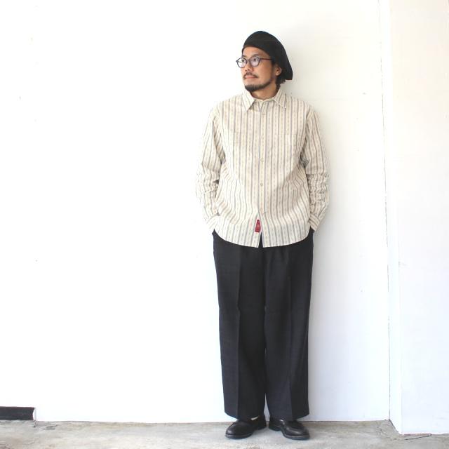 HAVERSACK リネンウールヘリンボーンワイドタックトラウザー Linen Wool Herringbone Wide Trousers / 862623　（Charcoal Gray） | HAVERSACK | 01