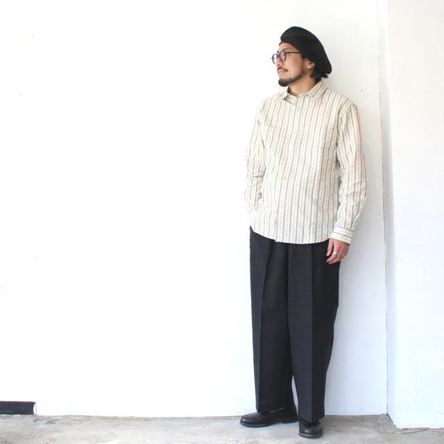 HAVERSACK リネンウールヘリンボーンワイドタックトラウザー Linen Wool Herringbone Wide Trousers / 862623　（Charcoal Gray） | HAVERSACK | 04
