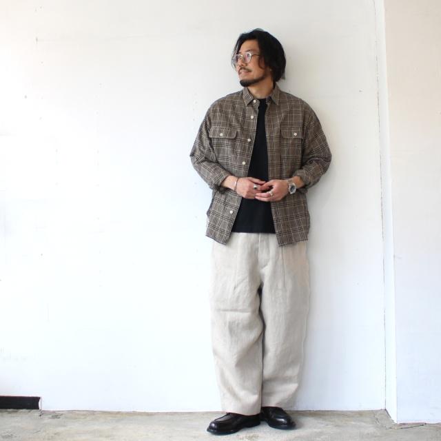 HAVERSACK リネンヘリンボーンワイドトラウザーOld German-herringbone Linen Twill Wide Trousers　（Beige） | HAVERSACK | 01