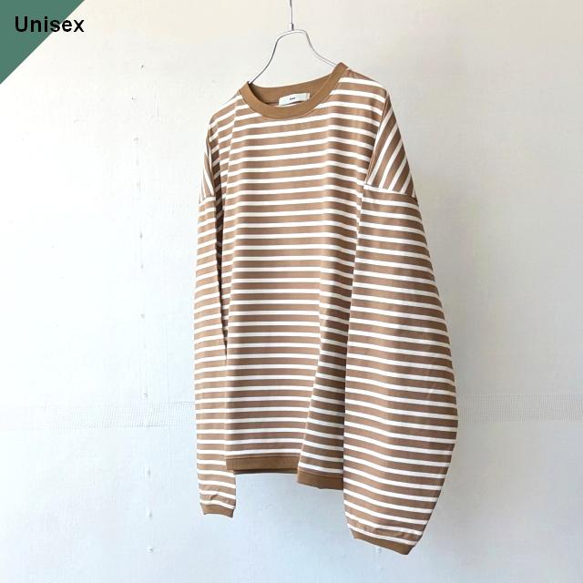 amne ハイゲージボーダーワイドクルー TWISTED BORDER Long sleeve tee / amn-CS-099　（Camel×Natural） | 