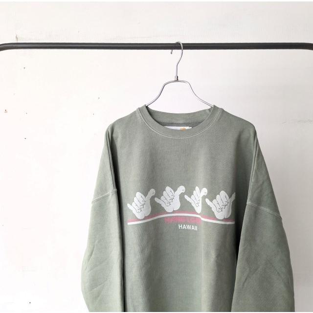melple プリントスウェットクルー / Pasadena Crewneck Sweat Hang Loose　（SAGE） | melple | 01