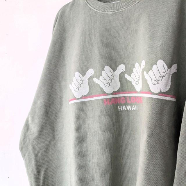 melple プリントスウェットクルー / Pasadena Crewneck Sweat Hang Loose　（SAGE） | melple | 02