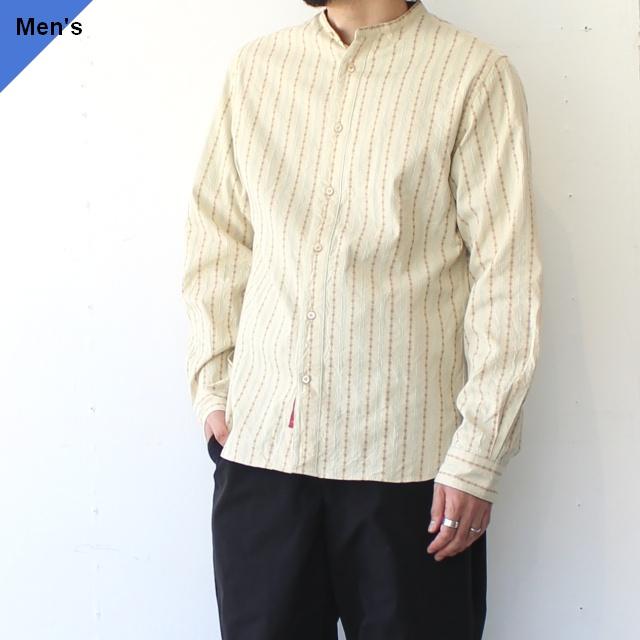 PREQUEL ストライプスタンドアップカラーシャツ Stand-up Collar Shirt　（Beige） | 
