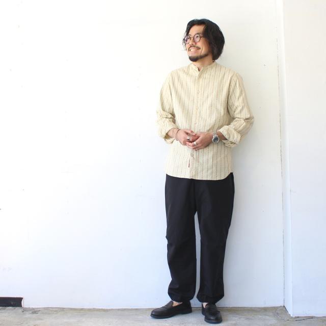 PREQUEL ストライプスタンドアップカラーシャツ Stand-up Collar Shirt　（Beige） |  | 14