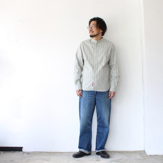 PREQUEL ストライプスタンドアップカラーシャツ Stand-up Collar Shirt　（Beige） |  | 17
