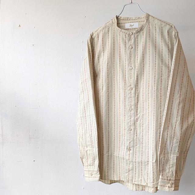 PREQUEL ストライプスタンドアップカラーシャツ Stand-up Collar Shirt　（Beige） |  | 01