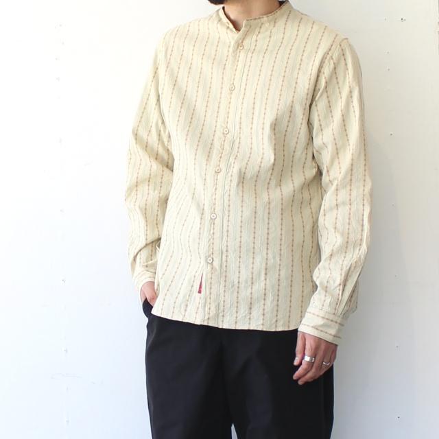 PREQUEL ストライプスタンドアップカラーシャツ Stand-up Collar Shirt　（Beige） |  | 09