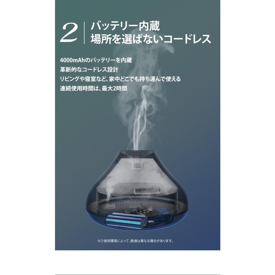 超音波 アロマ 加湿器 バッテリー内蔵 コードレス 大容量 タイマー付き