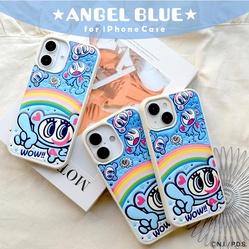 iPhone17 ケース iPhone16 ANGEL BLUE「ぷくぷく背面ケース」iPhone15