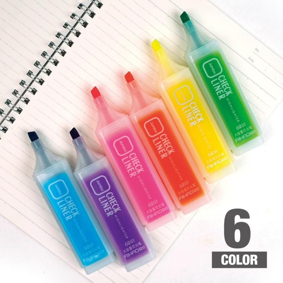 蛍光ペン 6色セット 蛍光色 マーカー 描画 ペン 文具 オフィス 学校 チェックライナー Checkliner Highlighter Jumbo おしゃれ かわいい キュート 割り引き