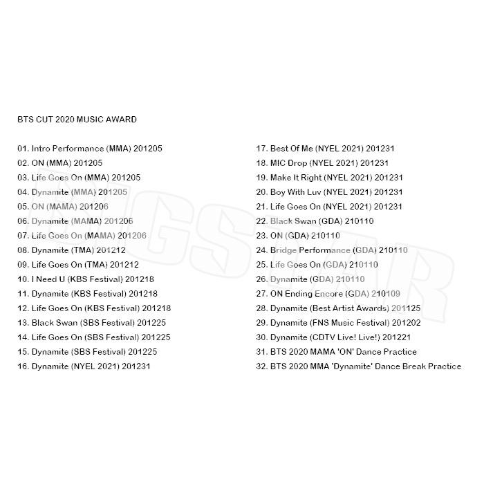 K-POP DVD/ バンタン 2020 MUSIC AWARD CUT/ MAMA MMA KBS SBS GDA 他/ 防弾 ラップモンスター シュガ ジン ジェイホープ ジミン ブィ ジョングク｜c-mall｜02