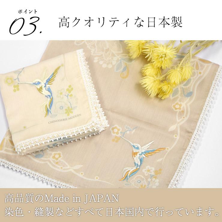 アンティーク ポワンドパリ 桜草 オーキッド イニシャルKＭ 鳥刺繍 ドイリー ハンカチ 母の日 レディース ギフト プレゼント レース 花鳥 ハチドリ