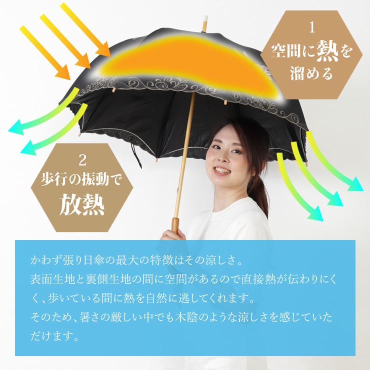 日傘 女優日傘 刺繍 かわず張り長日傘 UVカット 完全遮光 日傘 遮熱 