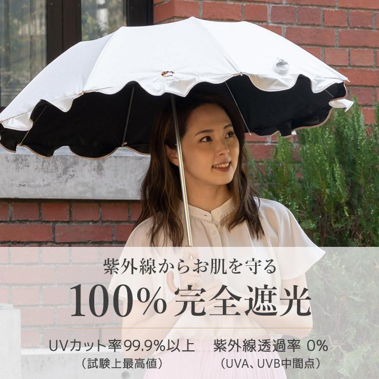 シノワズリーモダン 日傘 完全遮光 レディース 長傘 ペプラムフリル