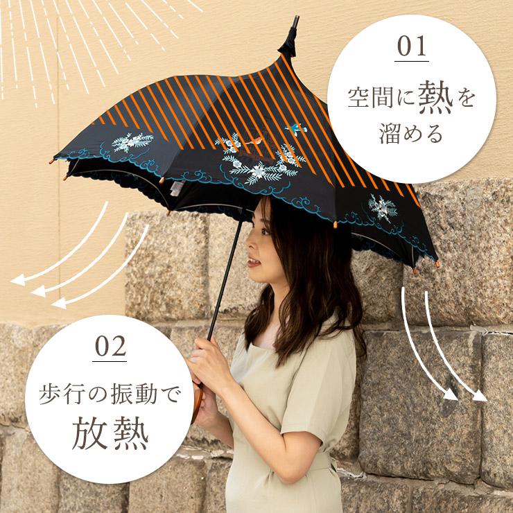 シノワズリーモダン 日傘 長日傘 ショート折りたたみ日傘 女優日傘 UVカット 完全遮光 1級遮光 遮熱 涼しい マツモトヨーコ パゴダ 刺繍 晴雨兼用 ギフト 贈り物の画像