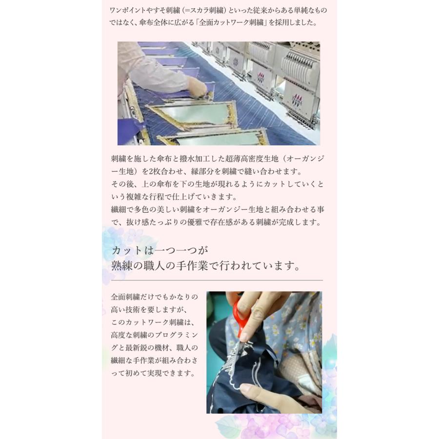 シノワズリーモダン 完全遮光 長日傘 レディース 女優日傘プレミアム 紫陽花 刺繍 かわず張り長日傘 晴雨兼用 UVカット  涼しい 刺繍  ギフト 母の日 爆買の画像