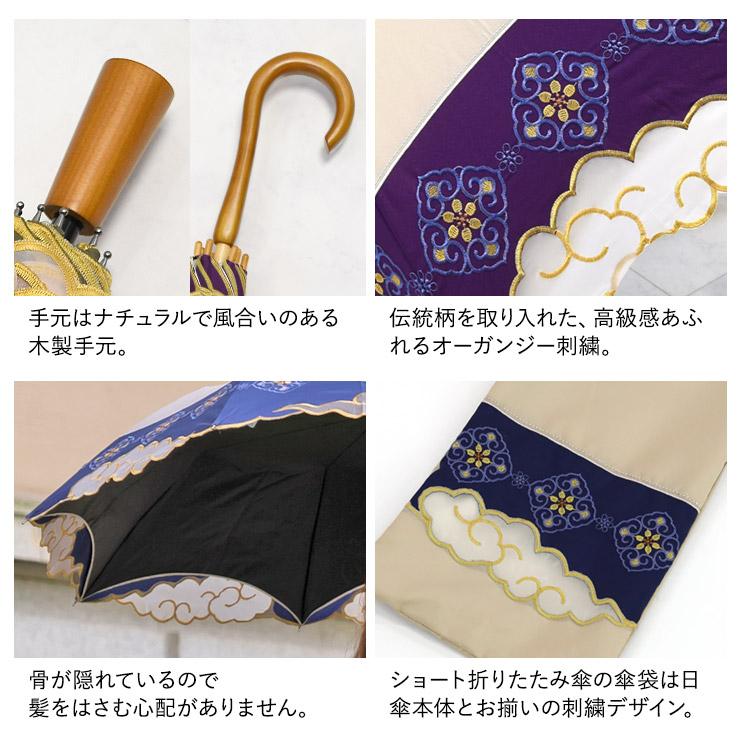女優日傘 シノワズリーモダン 日傘 完全遮光 UNOオーガンジー瑞雲刺繍