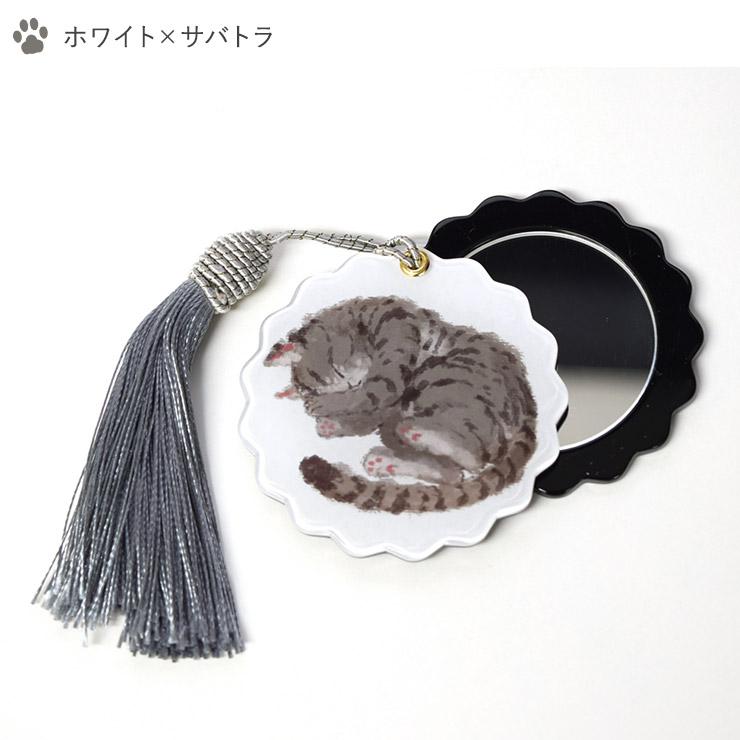 ミラー 鏡 日本製 スライドミラー コンパクトミラー ラウンドミラー 猫