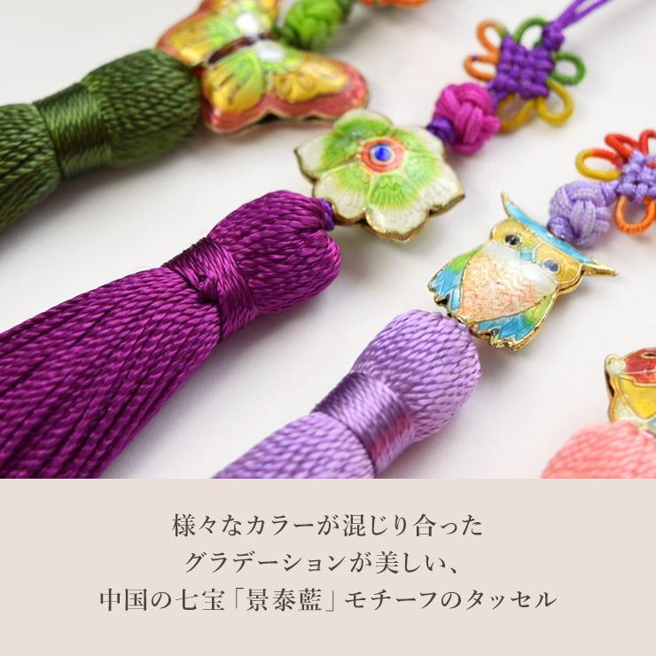 京都　美しい掛け軸　紫色　クリスタルタッセル　飾り 八重菊結びとタッセルのピアス（イヤリング）（紫）【チャイナ】【中華