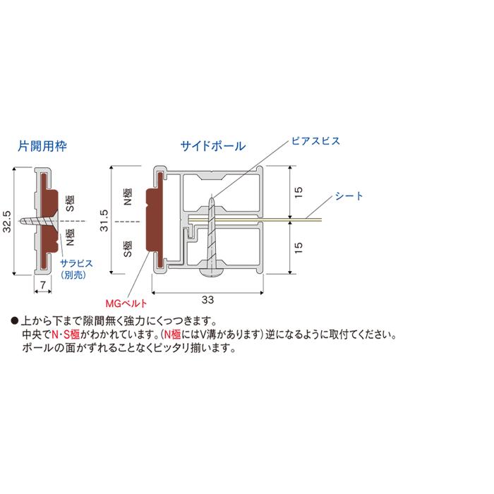 間仕切ポール用 片開用枠 マグネットベルト入 2.5ｍ TT90W25 JQ｜c-ranger｜02