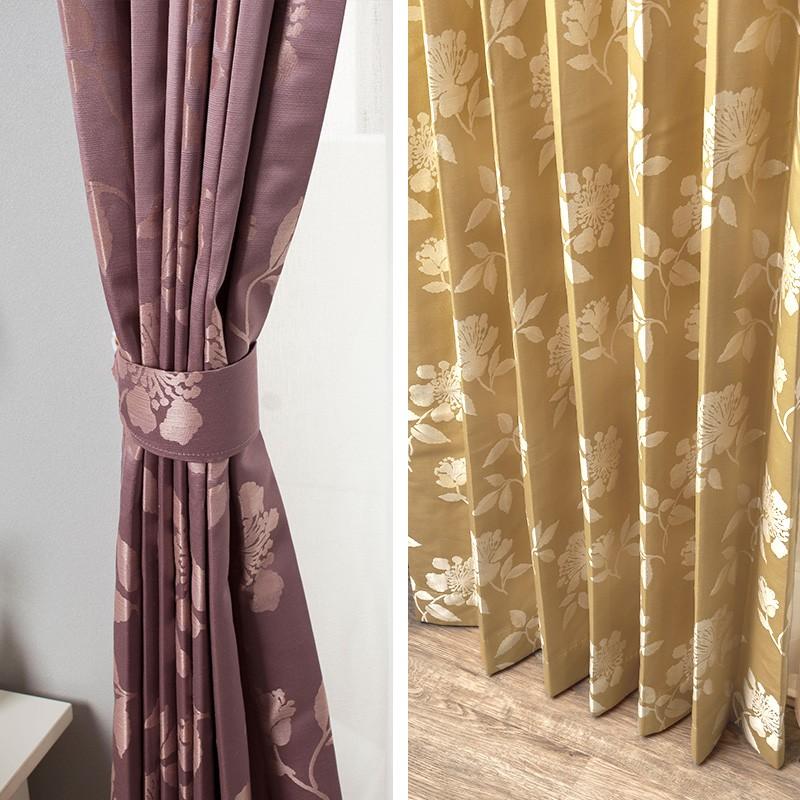 友安製作所 爆買 カーテン アウトレット 防炎 花柄 ゴールド パープル