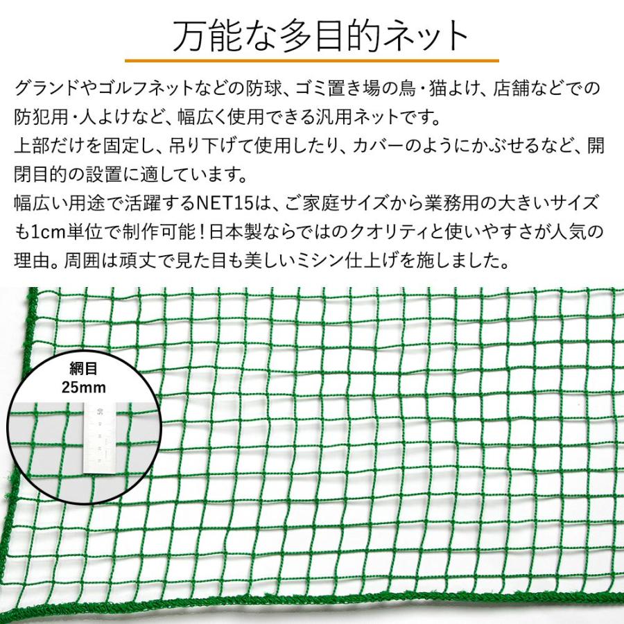 ネット 網 鳥害ネット 防鳥ネット 防球ネット ゴルフネット 防犯用ネット 25mm目 NET15 グリーン 幅501〜600cm 丈201〜300cm JQ | 友安製作所 | 01