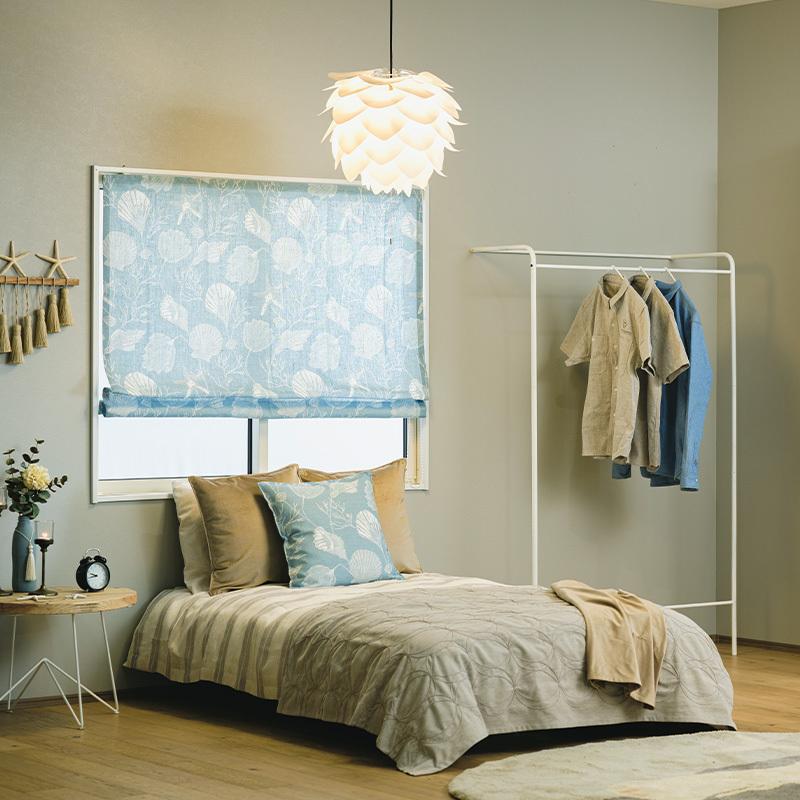 ローマンシェード シェードカーテン 非遮光 おしゃれ ブルー オーダー I型 幅51〜90cm 丈151〜200cm YH836 コキーユ 1枚 OKC5 | 友安製作所 | 04