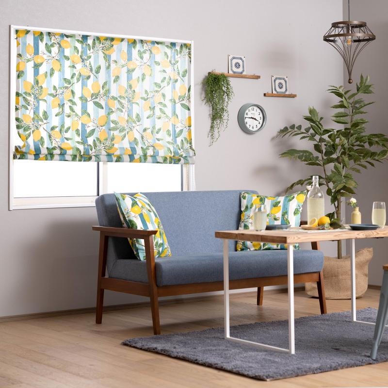 ローマンシェード おしゃれ 北欧 レモン柄 ストライプ オーダー I型 幅51〜90cm 丈50〜100cm YH838 リモーネ 1枚 OKC5 | 友安製作所 | 04