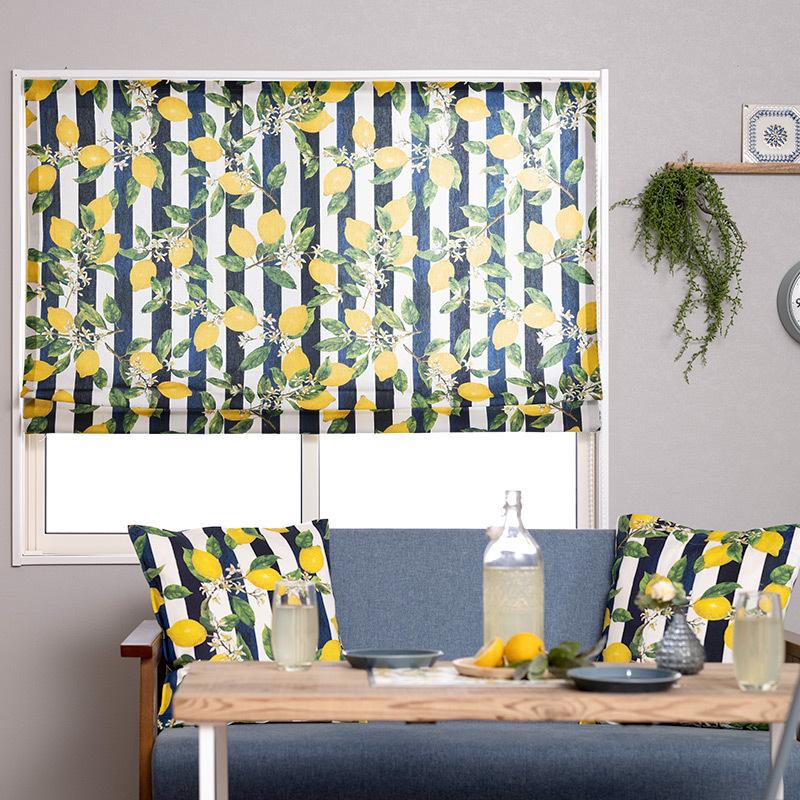 ローマンシェード おしゃれ 北欧 レモン柄 ストライプ オーダー I型 幅51〜90cm 丈50〜100cm YH838 リモーネ 1枚 OKC5 | 友安製作所 | 06