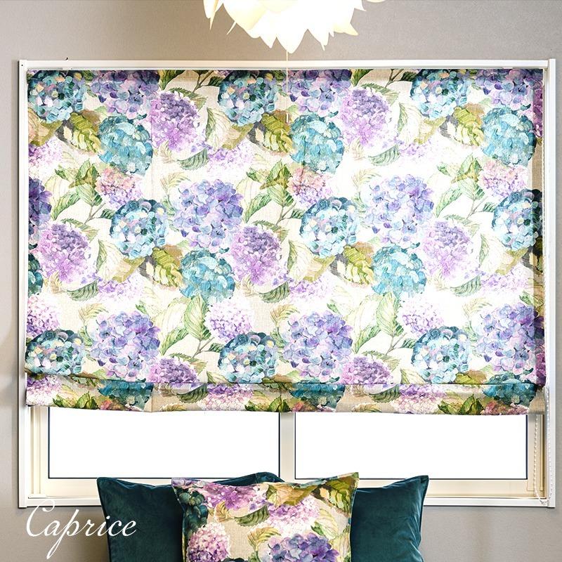 ローマンシェード サイズオーダー I型 幅91〜140cm 丈151〜200cm カプリス [1枚] おしゃれ アジサイ 紫陽花 オーガニックコットン OKC5