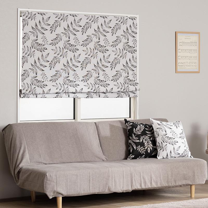 ローマンシェード サイズオーダー I型 幅191〜240cm 丈151〜200cm YH848 シーン 1枚 おしゃれ 葉 葉っぱ リーフ ジャカード OKC5_5