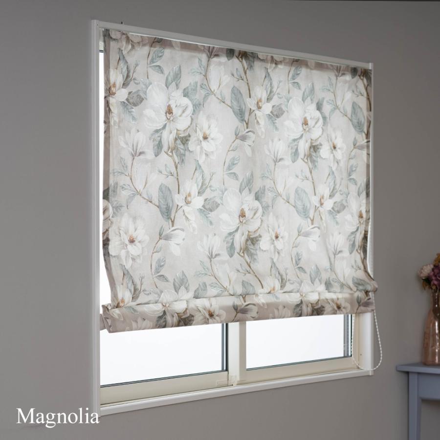 ローマンシェード 花柄 モクレン おしゃれ オーダー ドラム型 幅34  