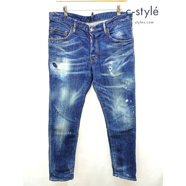 [人気] ディースクエアード デニムパンツ 50 インディゴ ダメージ加工 skater jean S71LB0597 | ★ B379 | 