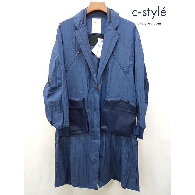[美品] STOF ストフ ナイロンコート ネイビー 日本製 ステンカラー 立体 ポケット Rain Won't Pocket | ★ B581 | STOF