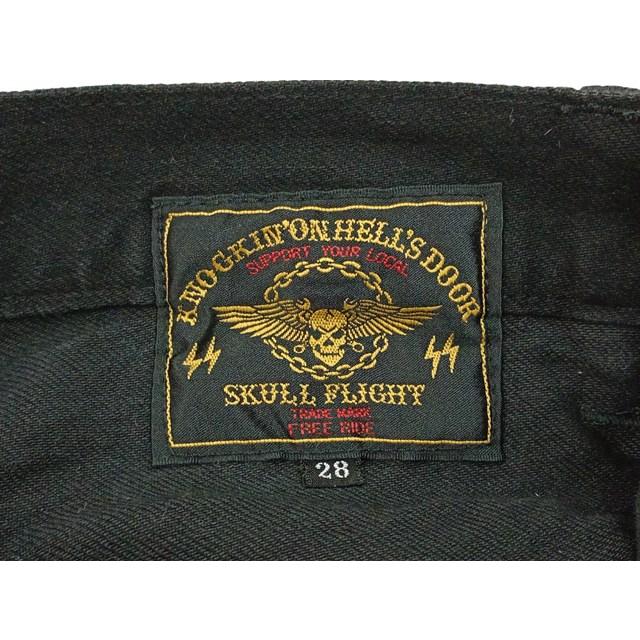 H175 [人気] SKULL FLIGHT スカルフライト ストレートパンツ 28 ブラック バイカーズ | ★ |  | 03