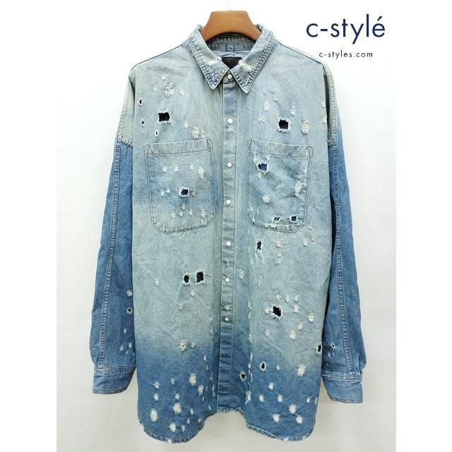 L686 [人気] Danke Schon ダンケシェーン クラッシュ加工ロングスリーブデニムシャツ F インディゴ 6016171032 | N★ | 