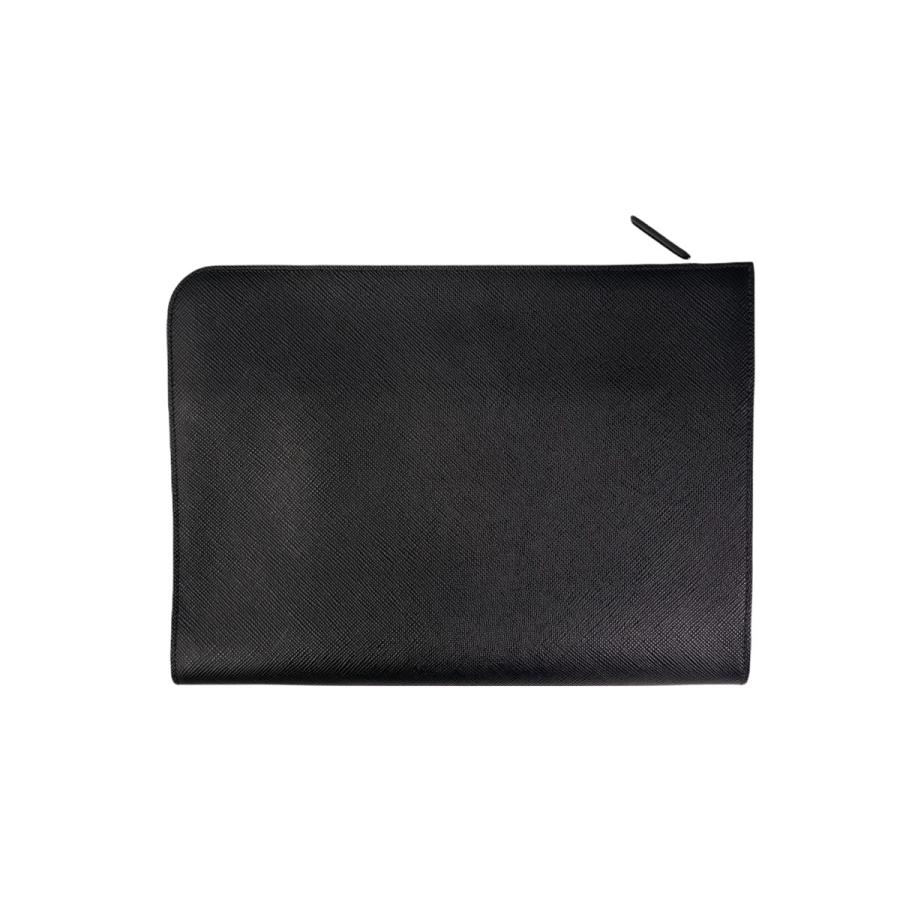 I484.. PRADA プラダ ドキュメントホルダー サフィアーノ レザー x リアルクロコダイル ビジネス ロゴ メンズ 男 新品 ★ ブラック.の画像