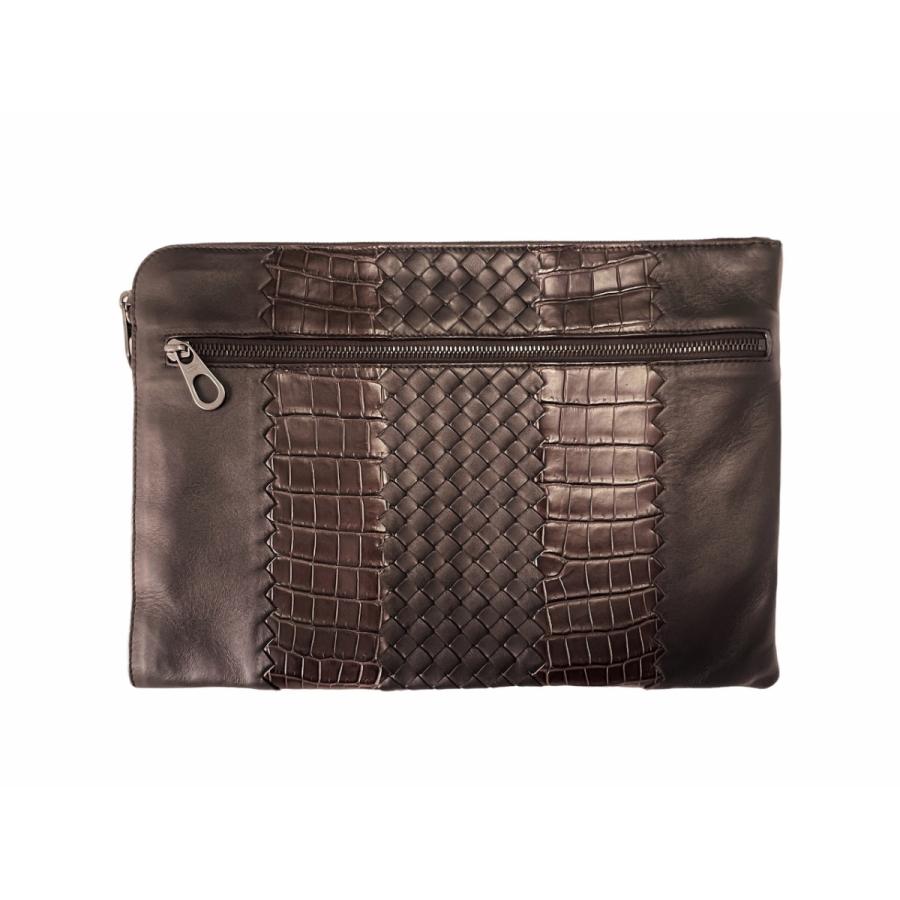 J125 BOTTEGA VENETA ボッテガヴェネタ イタリア製 ドキュメントケース イントレ ナッパ x リアルクロコ メンズ 新品 ★ 2129 ESPRESSO.の画像