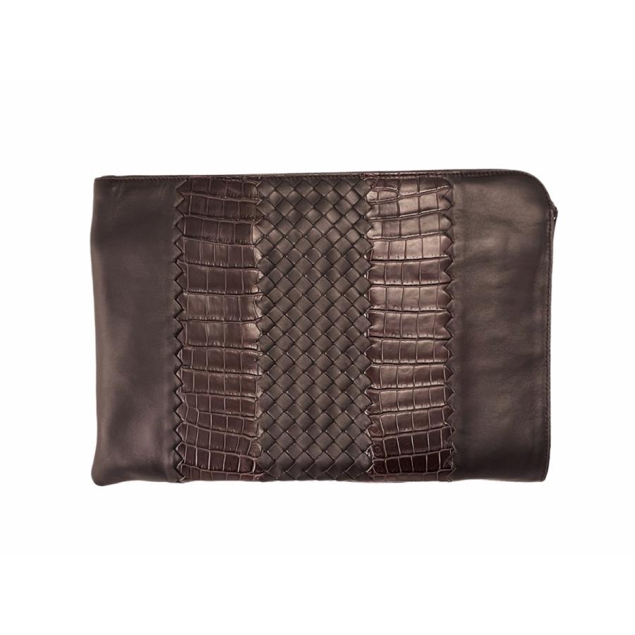 J125 BOTTEGA VENETA ボッテガヴェネタ イタリア製 ドキュメントケース イントレ ナッパ x リアルクロコ メンズ 新品 ★ 2129 ESPRESSO.の画像