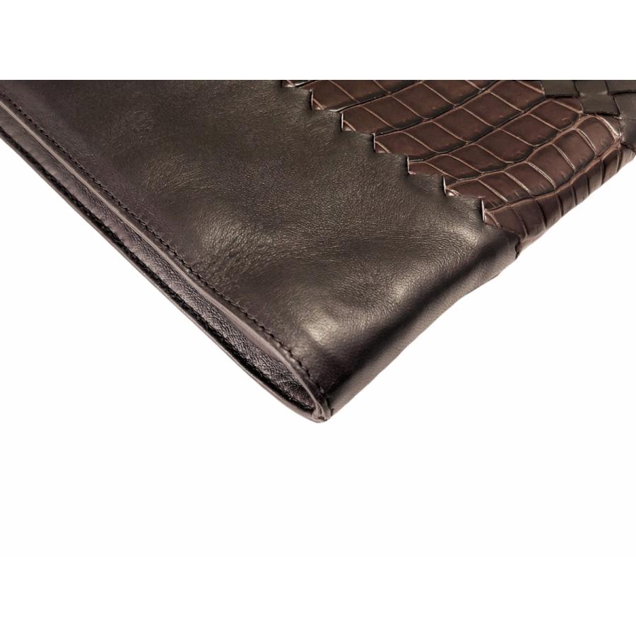 J125 BOTTEGA VENETA ボッテガヴェネタ イタリア製 ドキュメントケース イントレ ナッパ x リアルクロコ メンズ 新品 ★ 2129 ESPRESSO.の画像