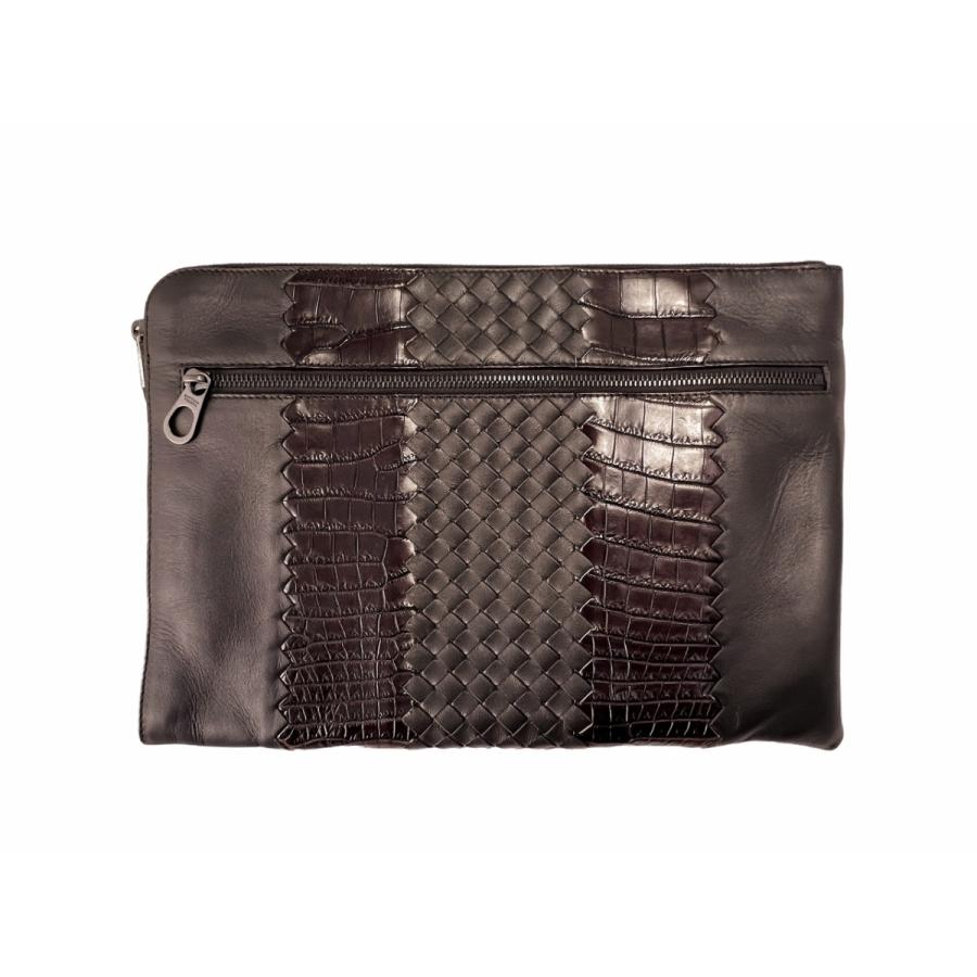J126 BOTTEGA VENETA ボッテガヴェネタ イタリア製 ドキュメントケース イントレ ナッパ x リアルクロコ メンズ 新品 ★ 2129 ESPRESSO.の画像