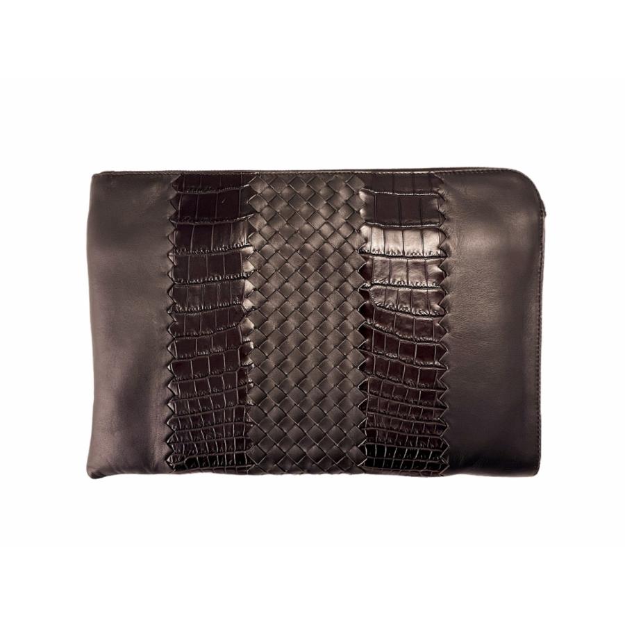 J126 BOTTEGA VENETA ボッテガヴェネタ イタリア製 ドキュメントケース イントレ ナッパ x リアルクロコ メンズ 新品 ★ 2129 ESPRESSO.の画像