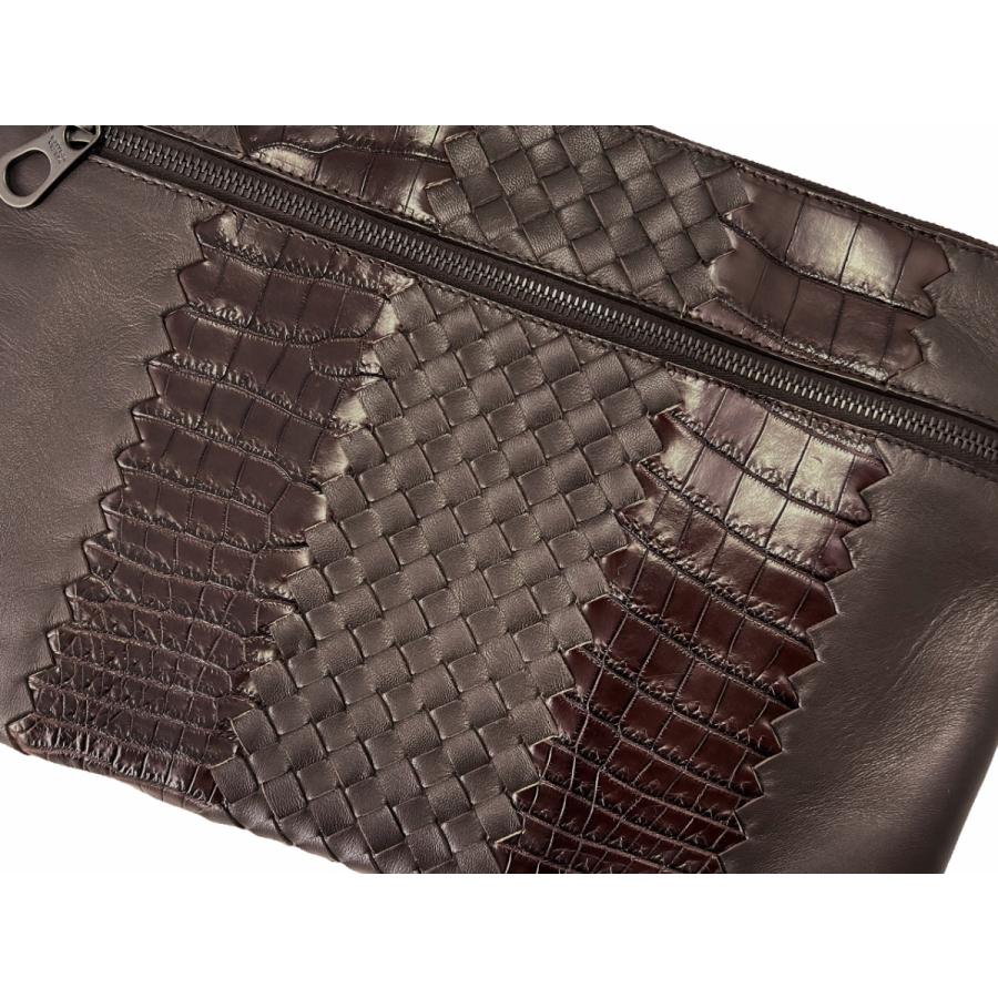 J126 BOTTEGA VENETA ボッテガヴェネタ イタリア製 ドキュメントケース イントレ ナッパ x リアルクロコ メンズ 新品 ★ 2129 ESPRESSO.の画像