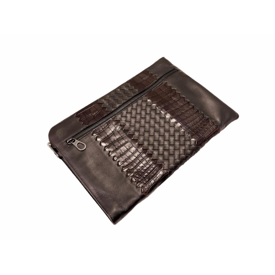 J126 BOTTEGA VENETA ボッテガヴェネタ イタリア製 ドキュメントケース イントレ ナッパ x リアルクロコ メンズ 新品 ★ 2129 ESPRESSO.の画像
