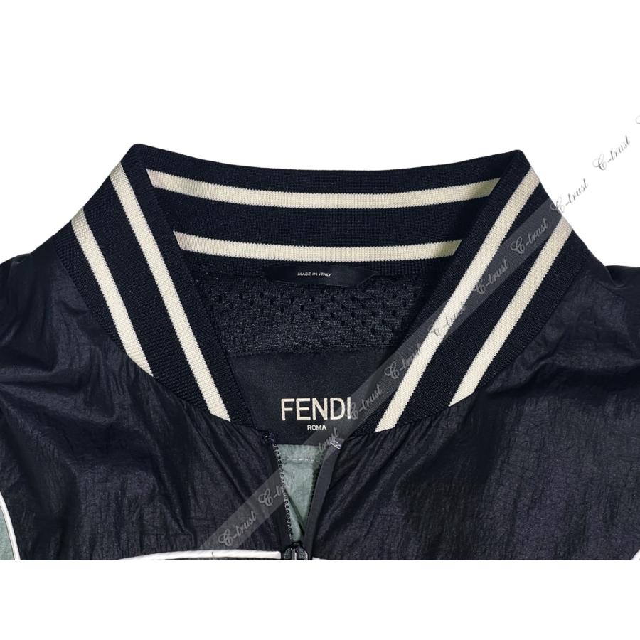J786(48).. FENDI フェンディ スタジャン ブルゾン FF ロゴ イタリア製 FAA815 A53Q F1DS9 メンズ 新品 ★ BLACK × SAGE GREENの画像