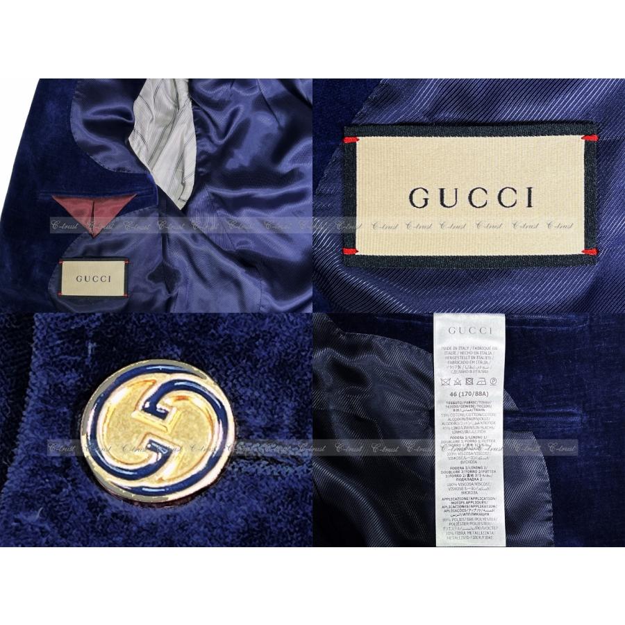 K512-46.. GUCCI グッチ ジャケット テーラード ベロア ワッペン ロゴ イタリア製 メンズ 新品 ★ 4379 ネイビーの画像