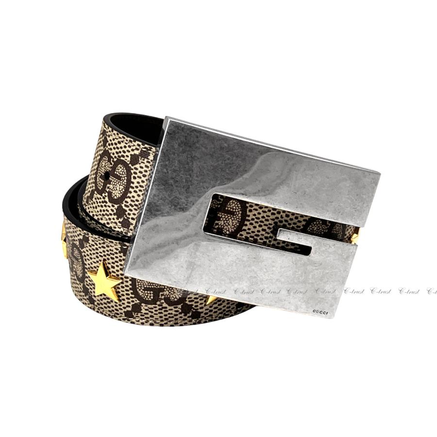L032-85.. GUCCI グッチ ベルト BELT BIG スクエア バックル GG スプリーム キャンバス ロゴ メンズ イタリア製 新品 ★ 8367 ブラウンの画像