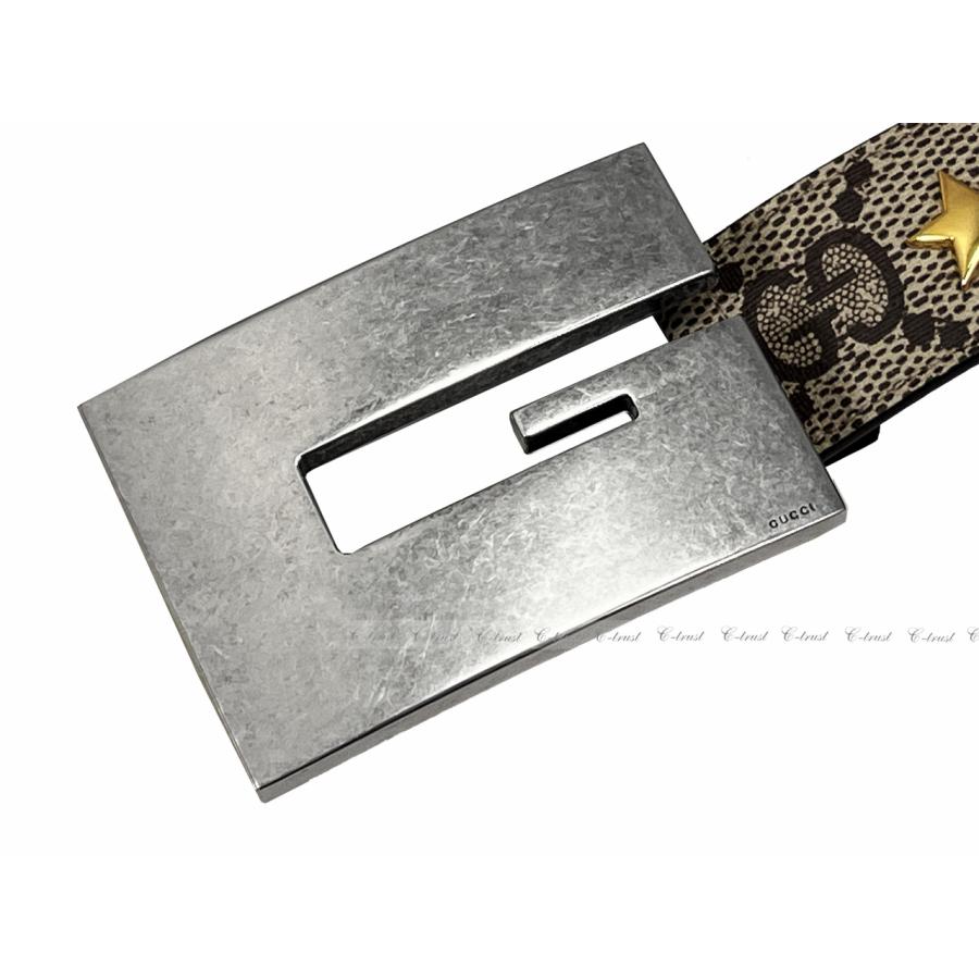 L032-85.. GUCCI グッチ ベルト BELT BIG スクエア バックル GG スプリーム キャンバス ロゴ メンズ イタリア製 新品 ★ 8367 ブラウンの画像
