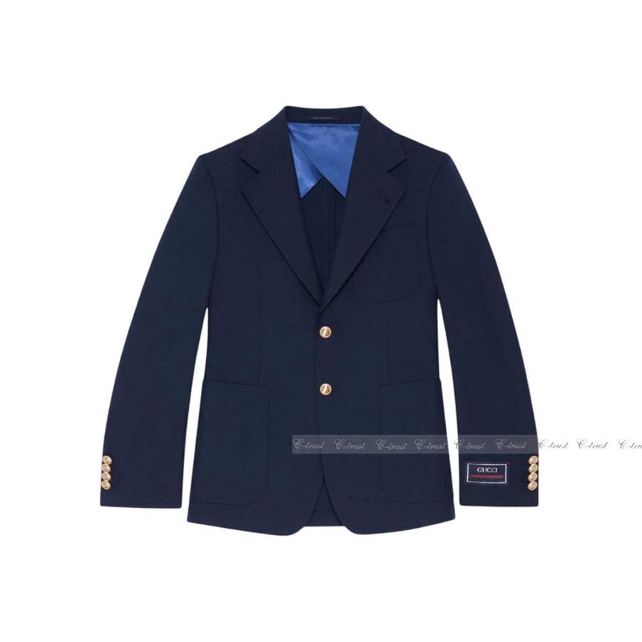 L339-46.. GUCCI グッチ ジャケット JK テーラード フォーマル ワッペン ロゴ シングル イタリア製 新品 ★ 4240 ネイビーの画像